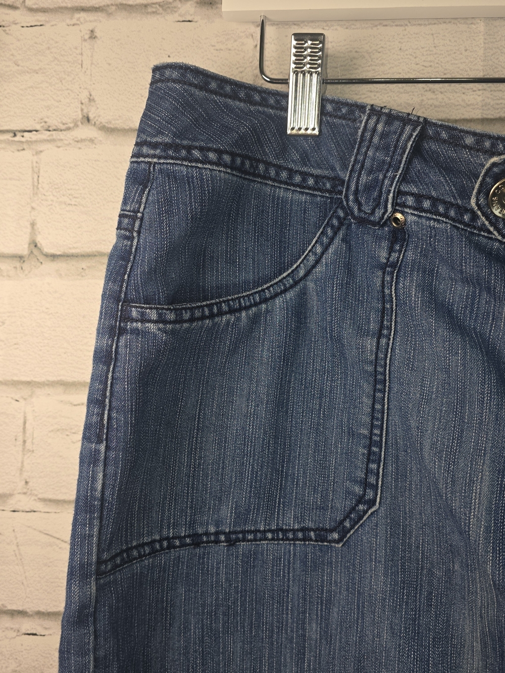 Y2K VINTAGE FADED GLORY DENIM MINI SKIRT LARGE FRONT PATCH POCKETS WOMENS 14 EUC - Picture 6 of 7